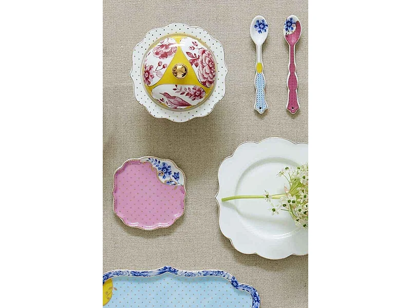 Onderzetter van porselein roze/blauw L10 cm, Royal