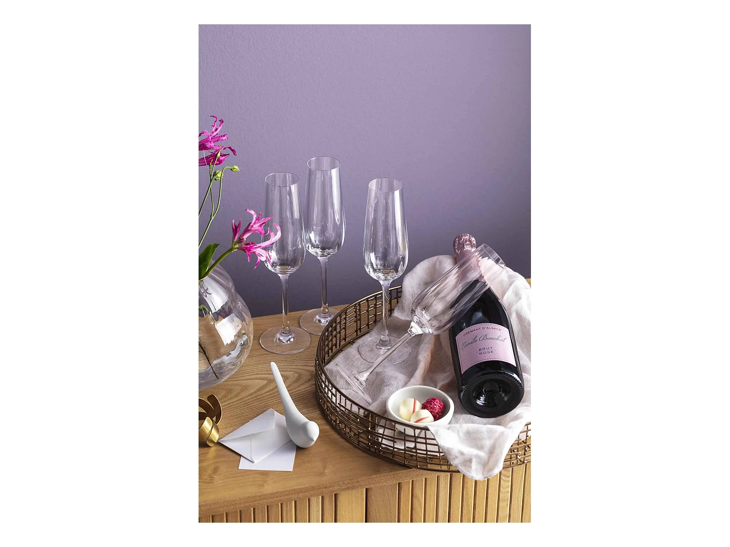 Set de 4 flautas de cristal transparente 120 ml, Rose Garden