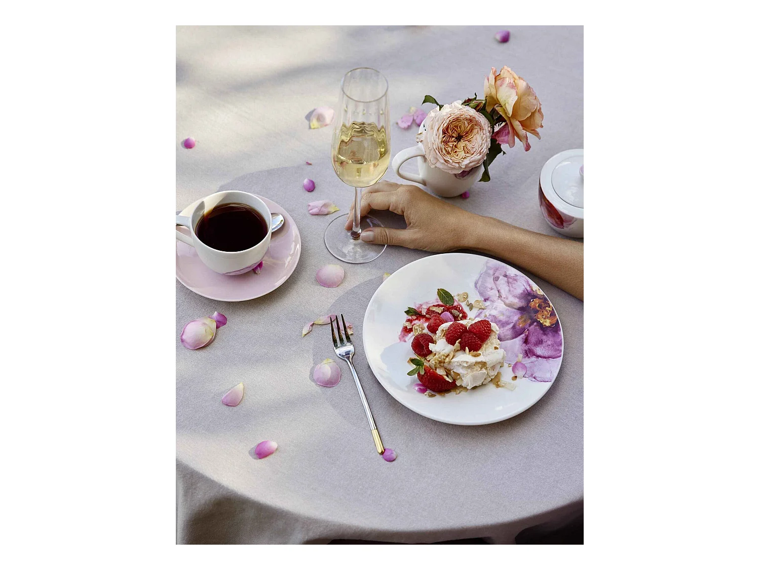 Set de 4 flautas de cristal transparente 120 ml, Rose Garden