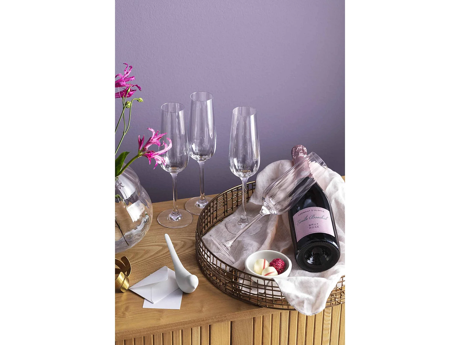 Zestaw 4 kieliszków do szampana z kryształu przezroczystego 120 ml, Rose Garden