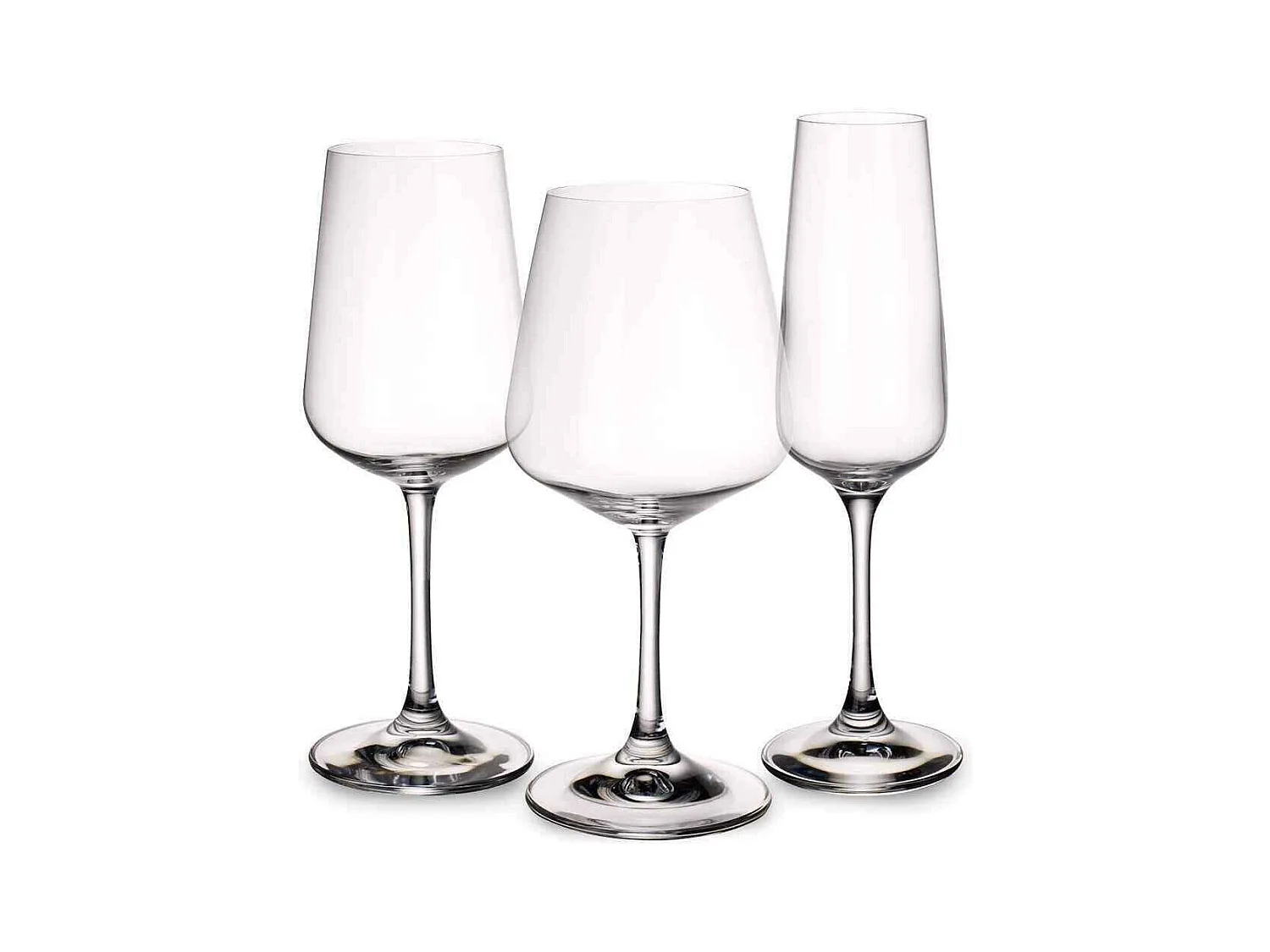 Conjunto de 12 cálices (4 tinto, 4 branco, 4 flauta) de cristal, Ovid