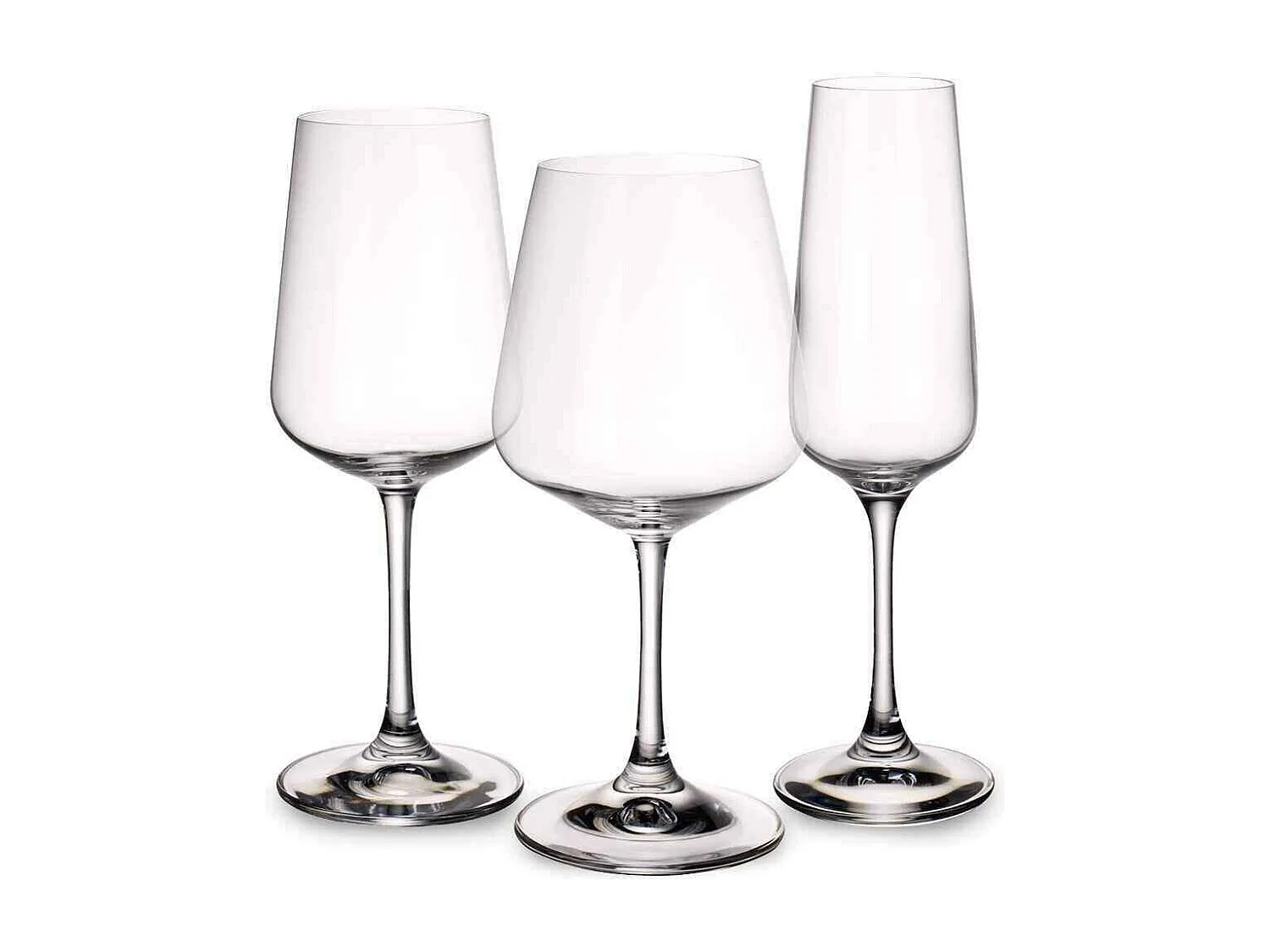 Set di 12 calici (4 rosso, 4 bianco, 4 flute) in cristallo, Ovid