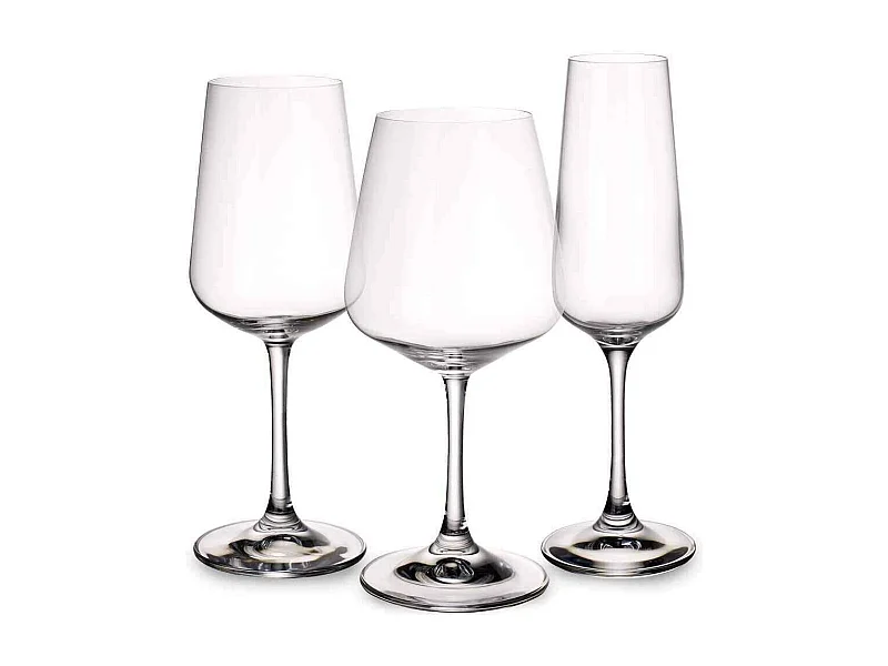 Set di 12 calici (4 rosso, 4 bianco, 4 flute) in cristallo, Ovid