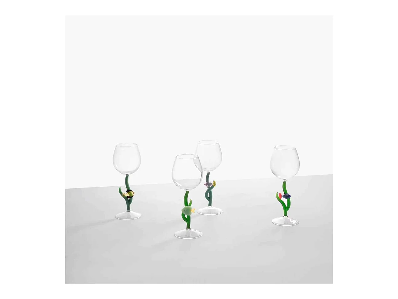 Wijnglas van borosilicaatglas, Vis, blauw/rood 350 ml, Marine Garden