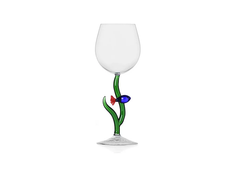 Verre à vin en verre borosilicate, Poisson, bleu/rouge 350 ml, Marine Garden