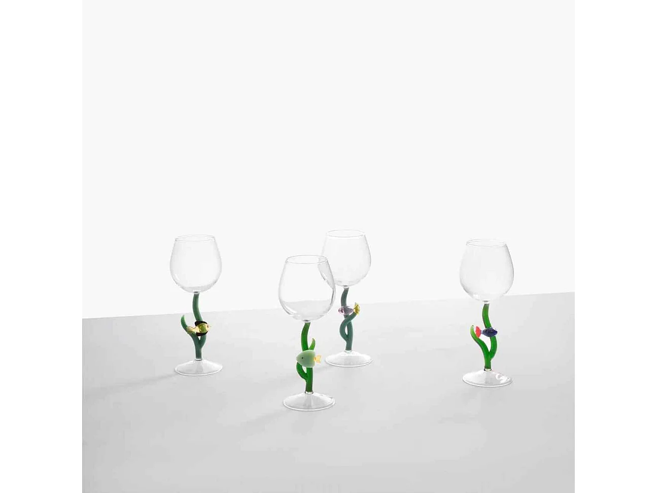 Wijnglas van borosilicaatglas, Vis, blauw/rood 350 ml, Marine Garden