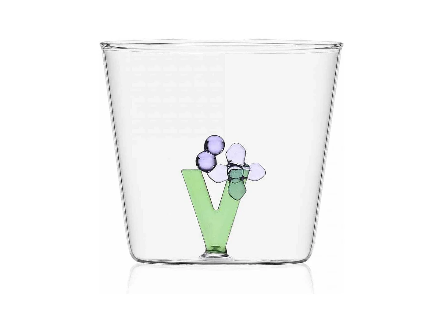 Gobelet en verre borosilicate, V, transparent 350 ml, Greenwood Alfabeto Fiorito