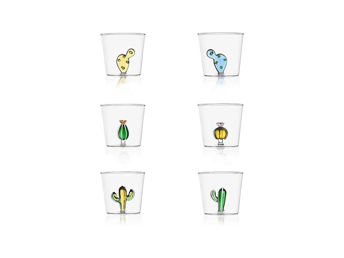 Set de 6 vasos de vidrio borosilicato multicolor 350 ml, Desert Plants