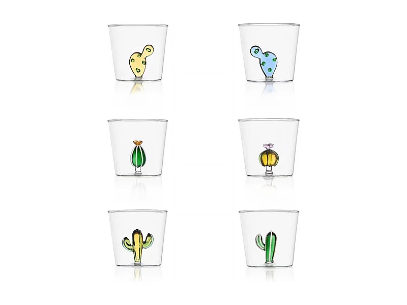Set de 6 gobelets en verre borosilicate multicolore 350 ml, Desert Plants