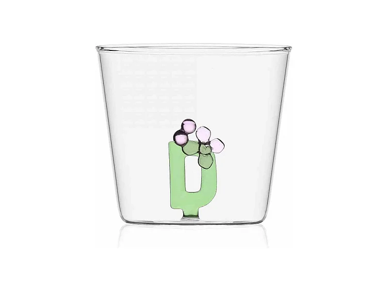 Trinkbecher aus Borosilikatglas, D, transparent 350 ml, Greenwood Alfabeto Fiorito