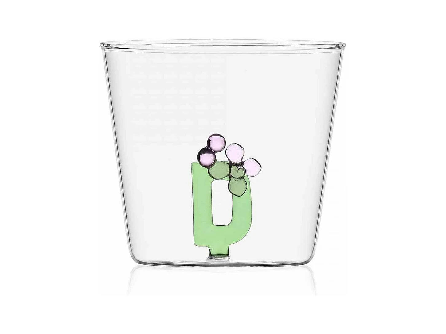 Trinkbecher aus Borosilikatglas, D, transparent 350 ml, Greenwood Alfabeto Fiorito