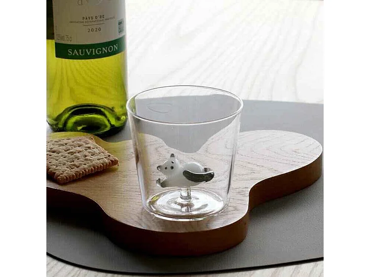 Gobelet en verre borosilicate, Chat Allongé, blanc/gris 350 ml, Tabby Cat