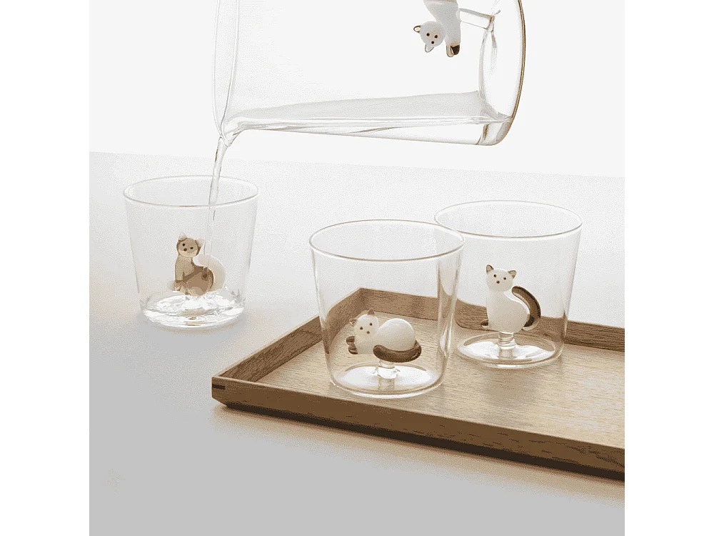 Gobelet en verre borosilicate, Chat Allongé, blanc/gris 350 ml, Tabby Cat