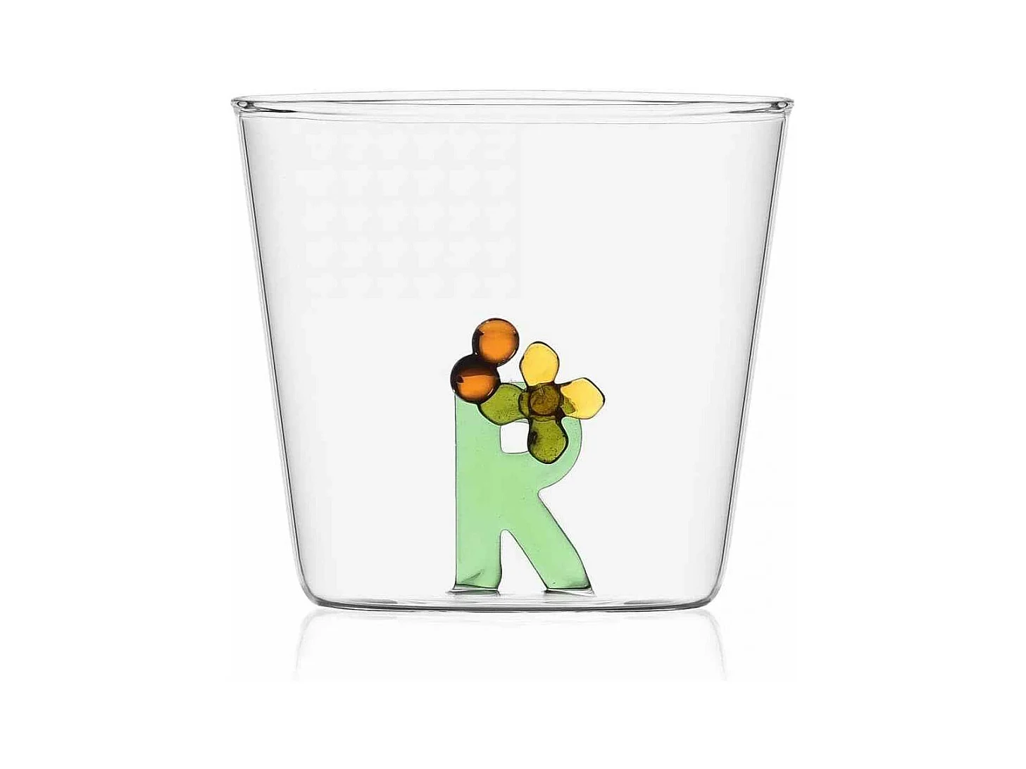 Gobelet en verre borosilicate, R, transparent 350 ml, Greenwood Alfabeto Fiorito