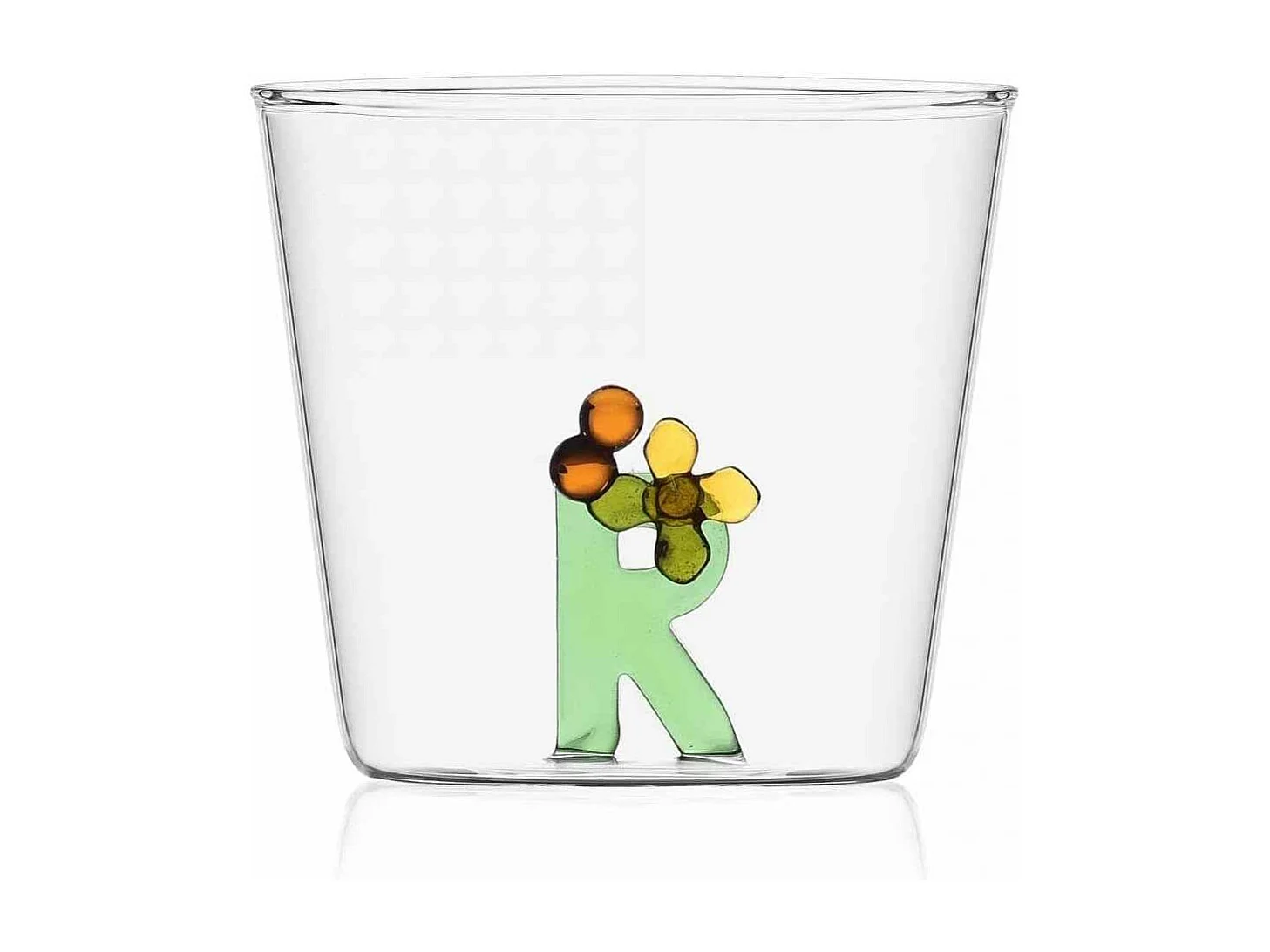 Tumbler in vetro borosilicato, R, trasparente 350 ml, Greenwood Alfabeto Fiorito