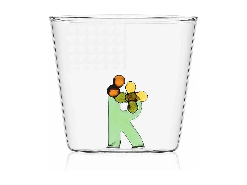 Tumbler in vetro borosilicato, R, trasparente 350 ml, Greenwood Alfabeto Fiorito