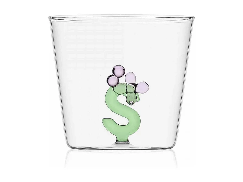 Trinkbecher aus Borosilikatglas, S, transparent 350 ml, Greenwood Alfabeto Fiorito