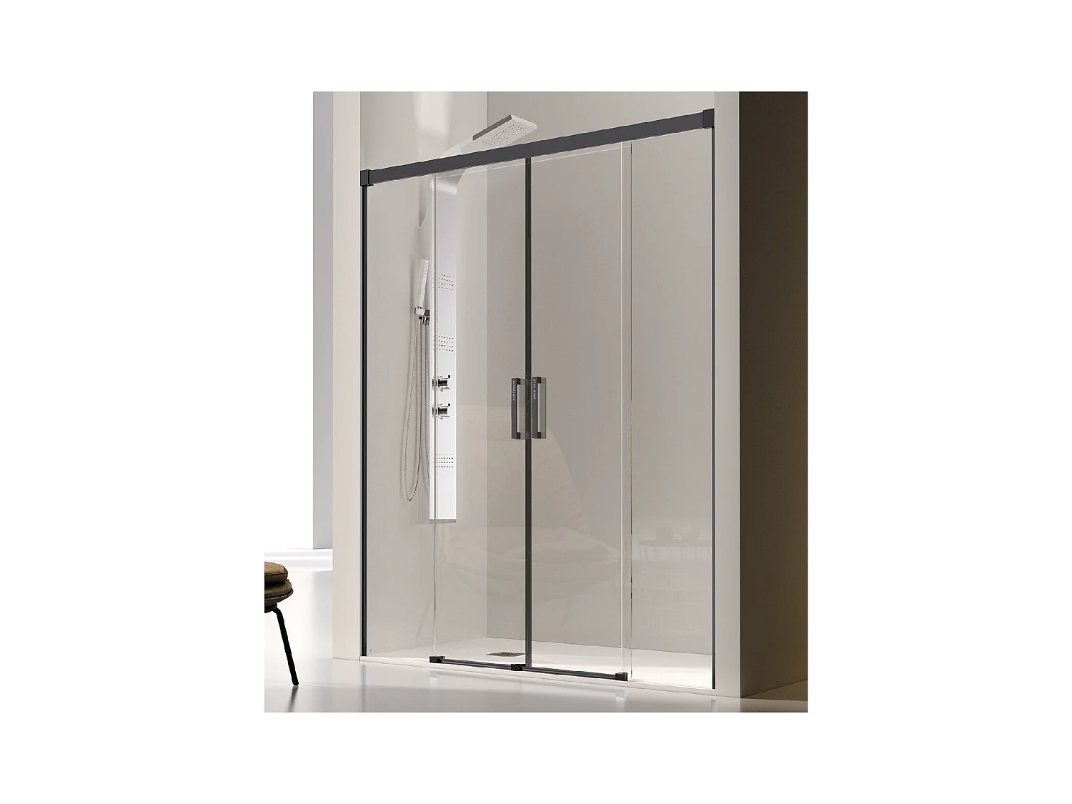 Frontal de ducha 2 Fijos + 2 Puertas Correderas 160 cm GLASÉ perfil Negro