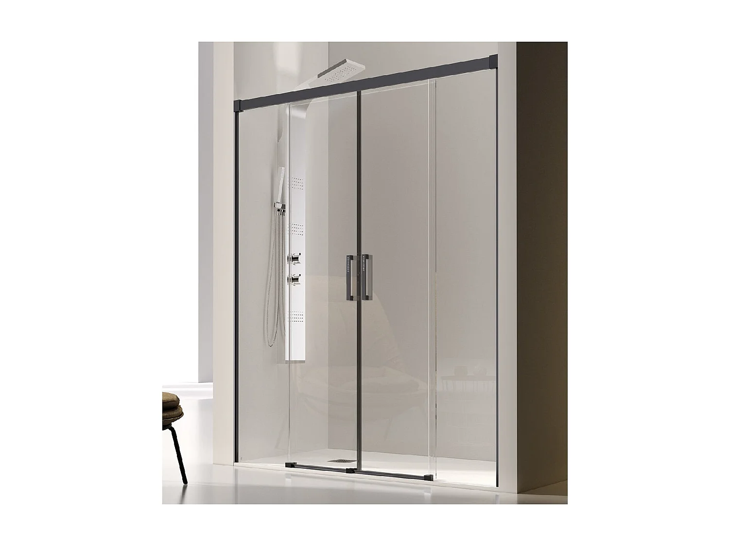 Frontal de ducha 2 Fijos + 2 Puertas Correderas 160 cm GLASÉ perfil Negro