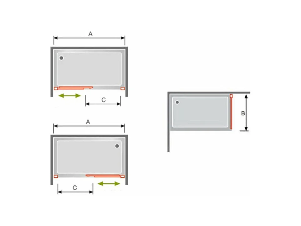 Frontal de ducha + Puerta Corredera 120 cm GLASÉ perfil Cromado Sin pared lateral