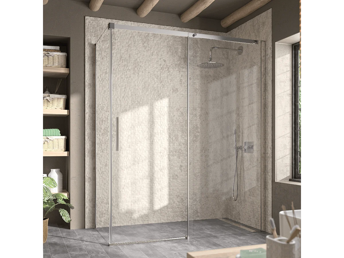 Porta doccia fissa + porta scorrevole LUNA 135 cm