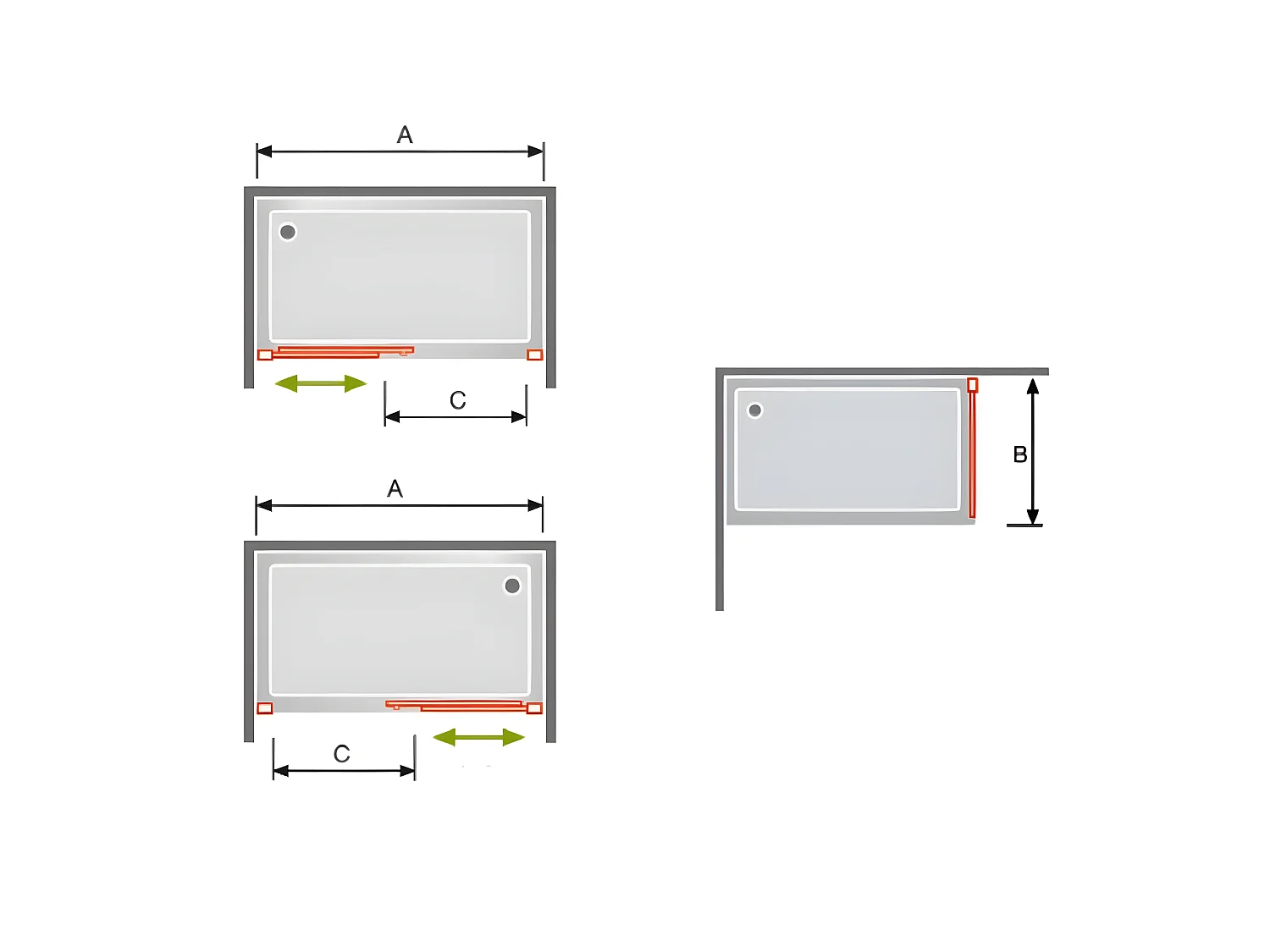 Frontal de ducha + Puerta Corredera 125 cm GLASÉ perfil Cromado Pared lateral: 76 - 79 cm
