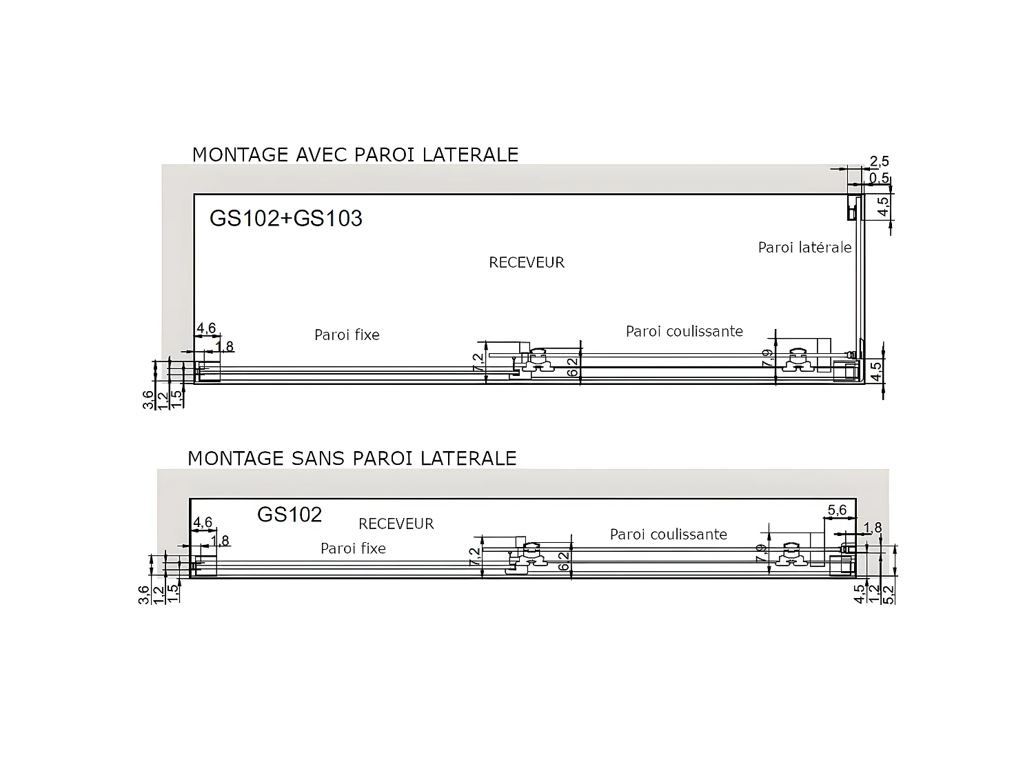 Frontal de ducha + Puerta Corredera 125 cm GLASÉ perfil Cromado Pared lateral: 76 - 79 cm