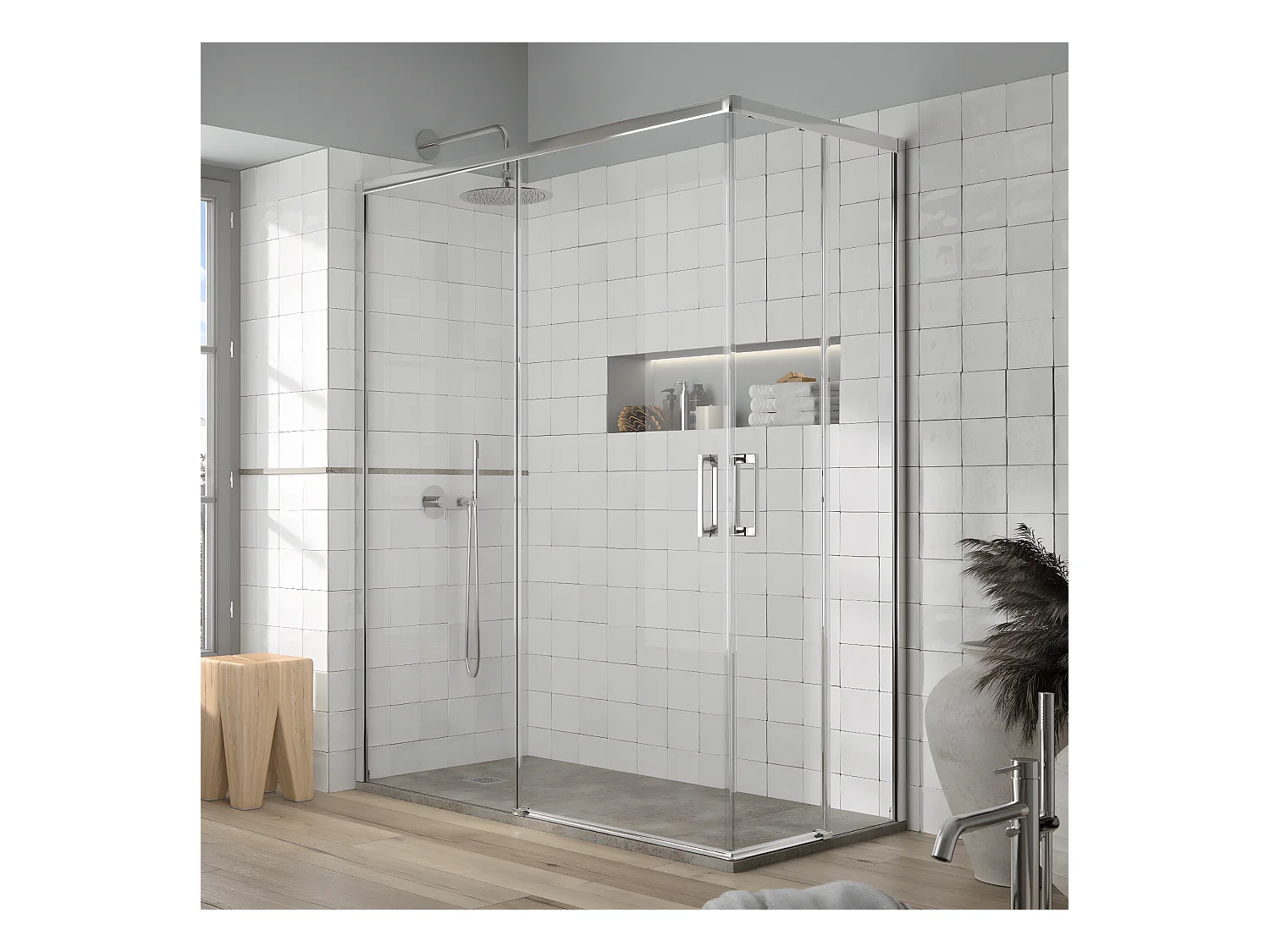 Angular de ducha 2 Fijos 70 cm + 2 Puertas Correderas 90 cm 90 cm YOKO