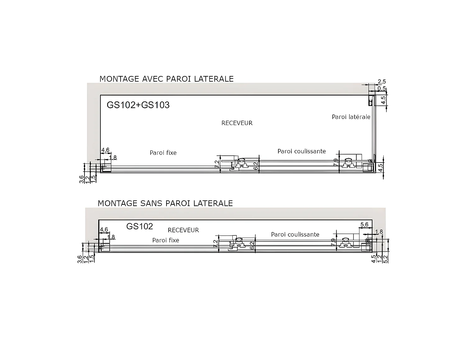 Frontal de ducha + Puerta Corredera 150 cm GLASÉ perfil Blanco Pared lateral: 66 - 69 cm