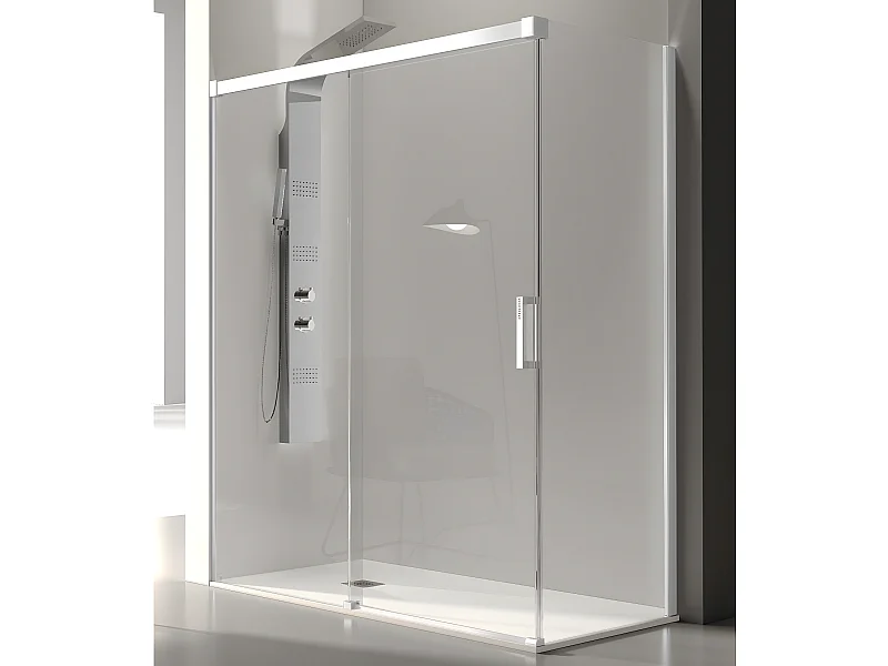 Frontal de ducha + Puerta Corredera 115 cm GLASÉ perfil Blanco Pared lateral: 76 - 79 cm