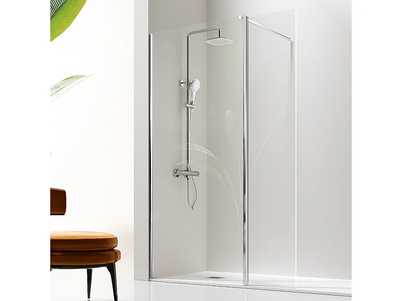 Panel fijo de ducha + Puerta abatible GIRO Cristal transparente