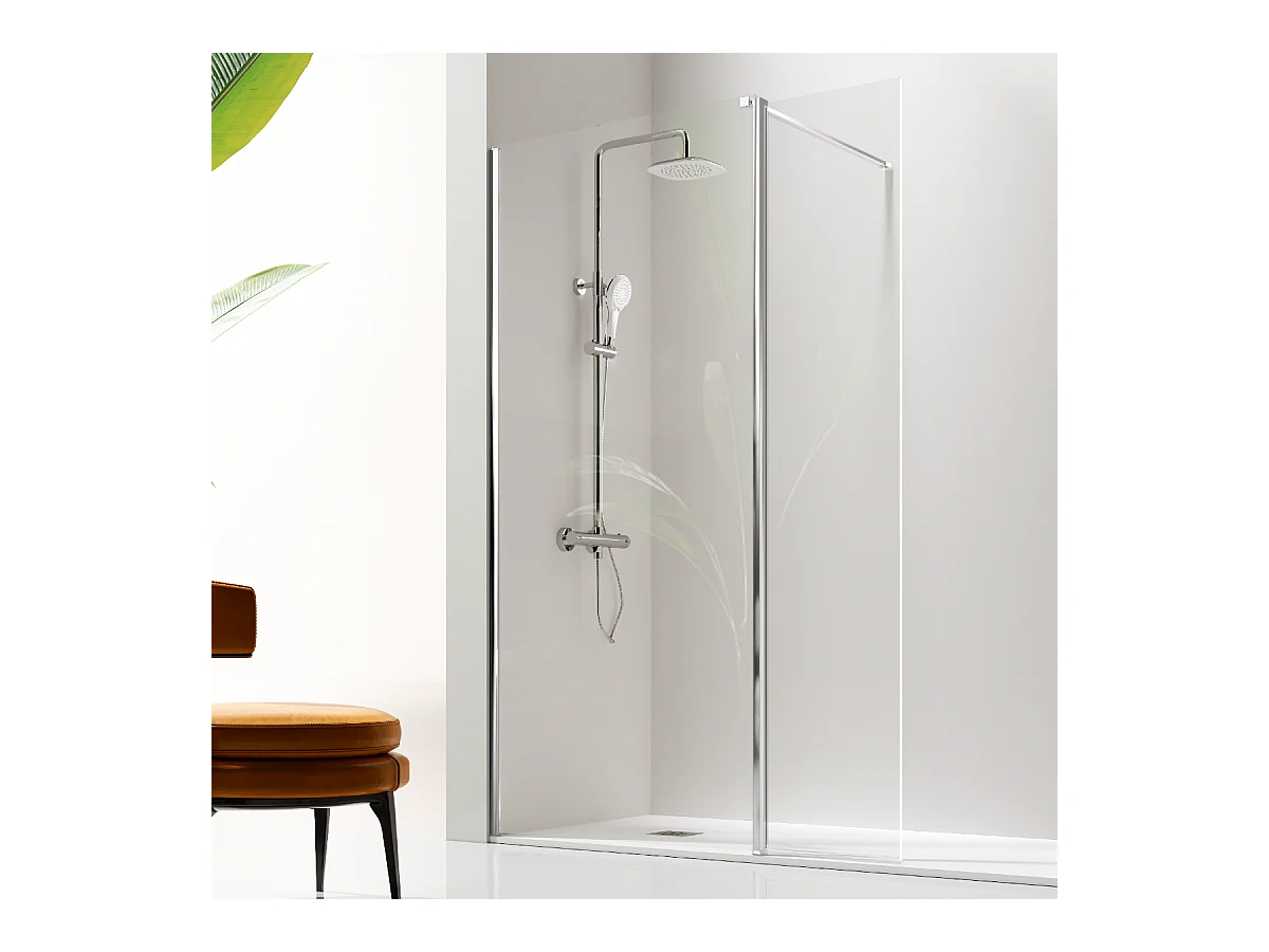 Panel fijo de ducha + Puerta abatible GIRO Cristal transparente
