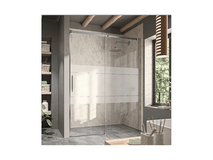 Porta doccia fissa + porta scorrevole LUNA vetro serigrafato 155 cm