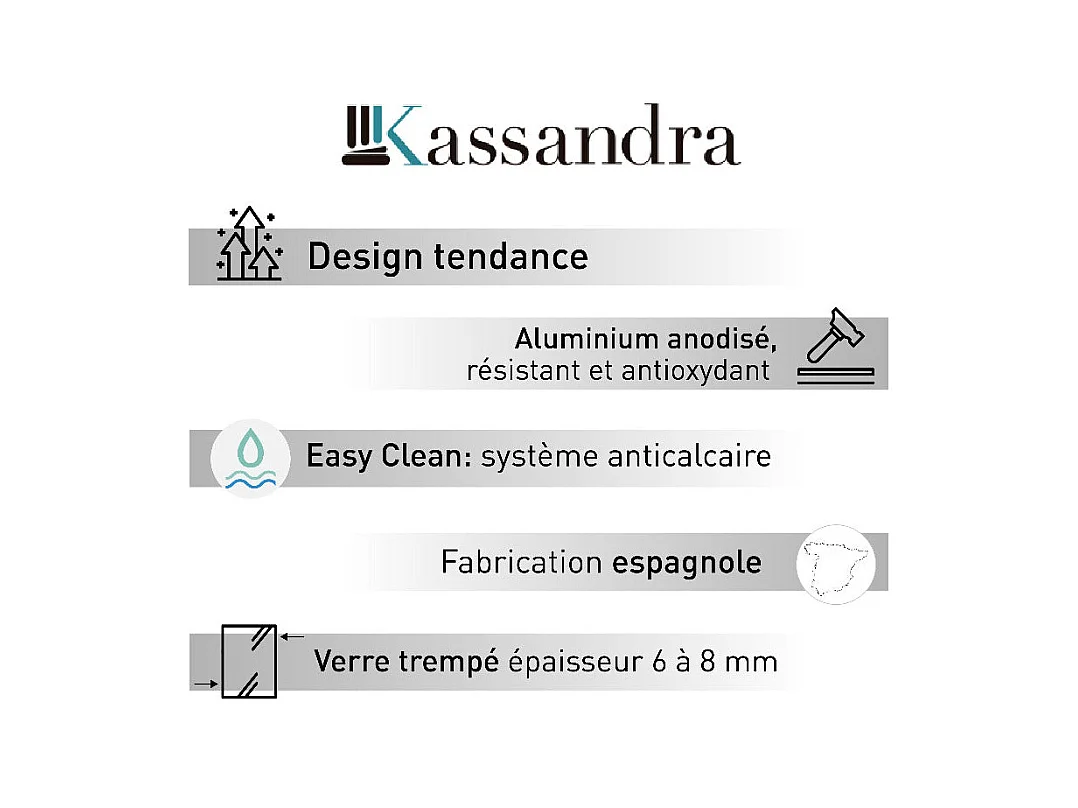 Frontal de ducha + Puerta Corredera 175 cm GLASÉ perfil Negro mate Sin pared lateral