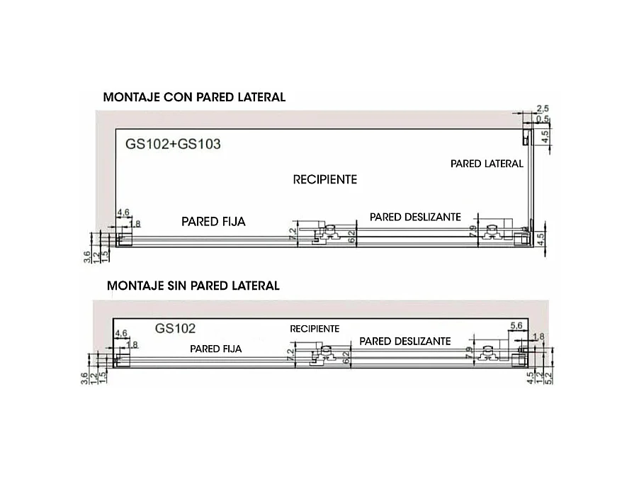 Frontal de ducha + Puerta Corredera 175 cm GLASÉ perfil Negro mate Sin pared lateral