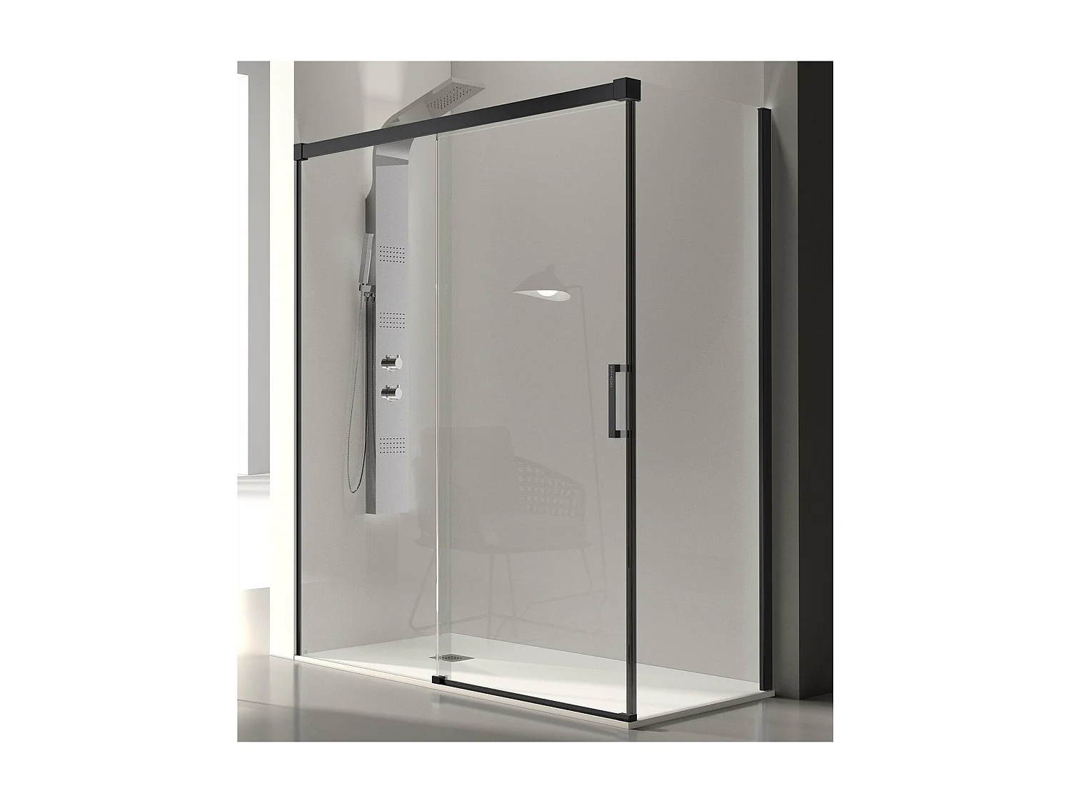 Paroi de douche fixe + Porte coulissante GLASÉ profil noir mat 175 cm Sans paroi latérale