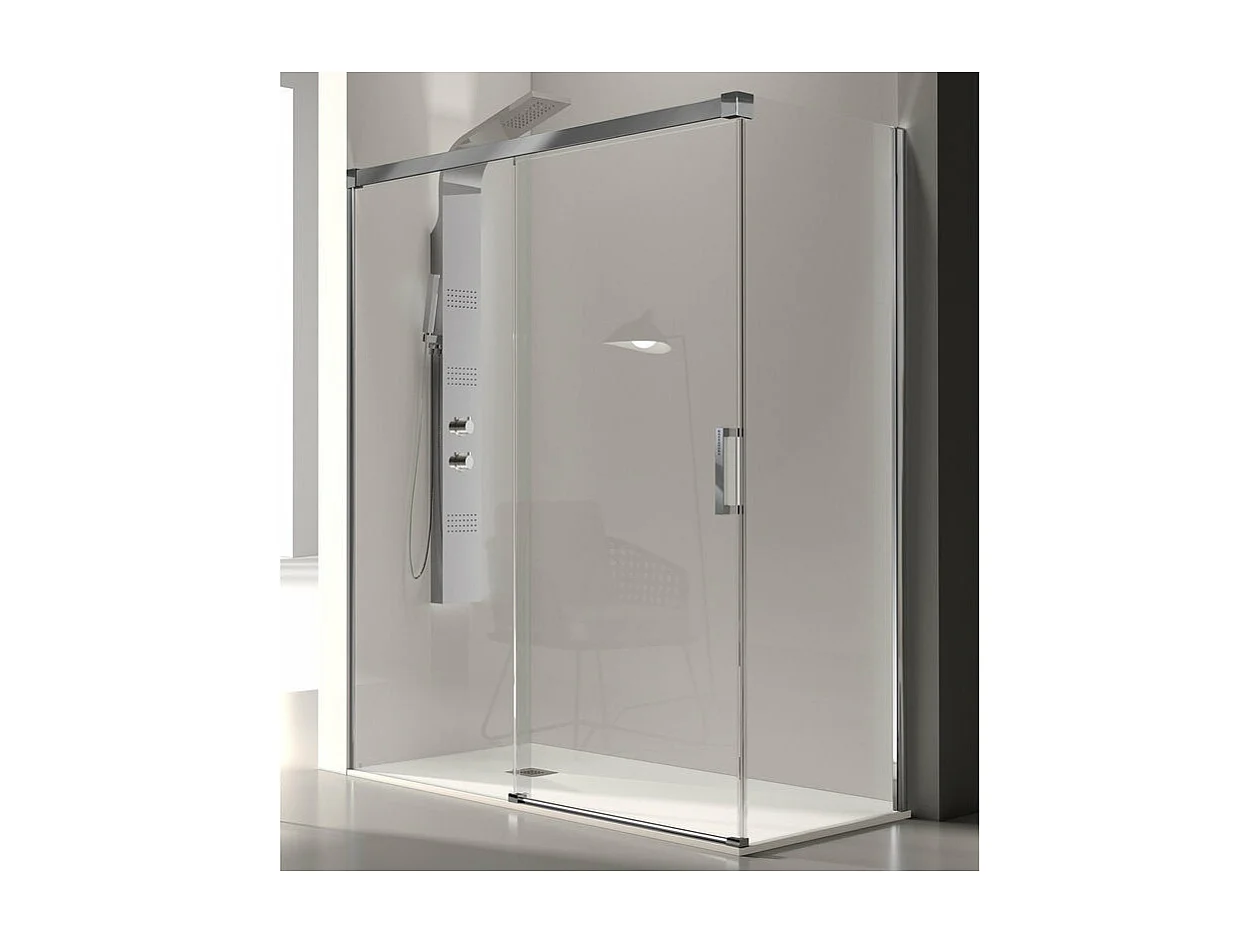 Paroi de douche fixe + Porte coulissante GLASÉ 155 cm  Sans paroi latérale