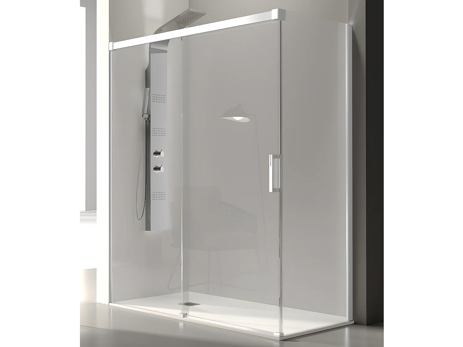 Frontal de ducha + Puerta Corredera 145 cm GLASÉ perfil Blanco Pared lateral: 66 - 69 cm