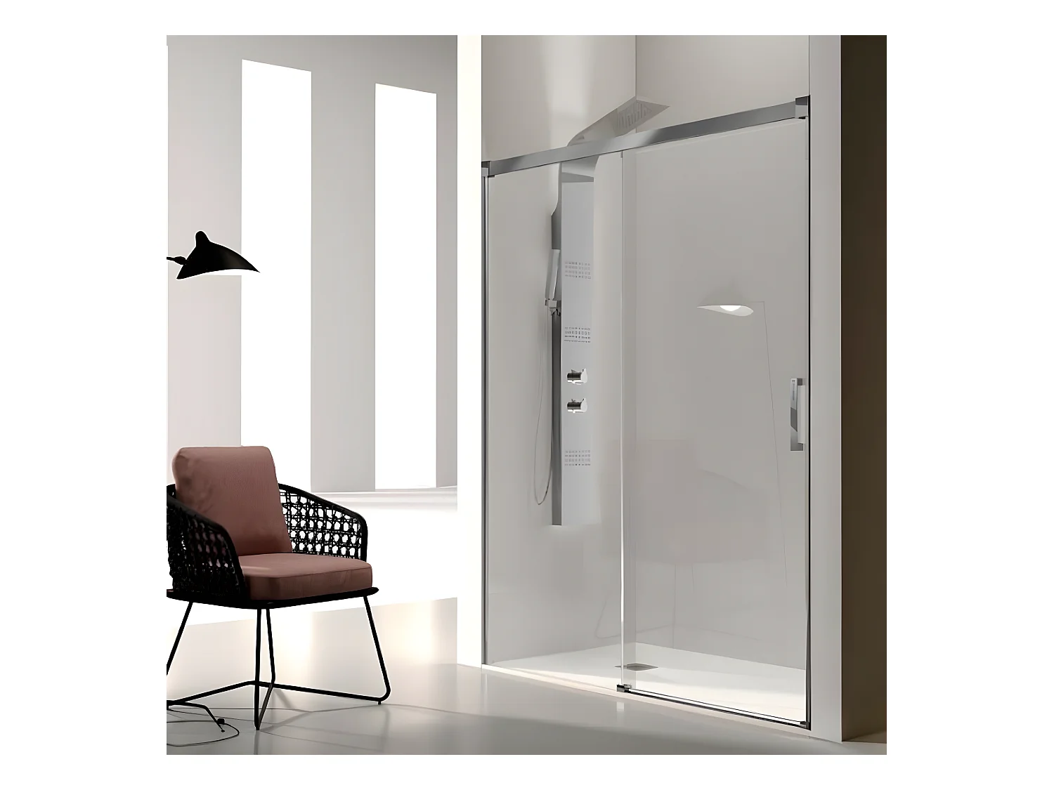 Frontal de ducha + Puerta Corredera 175 cm GLASÉ perfil Cromado Pared lateral: 76 - 79 cm