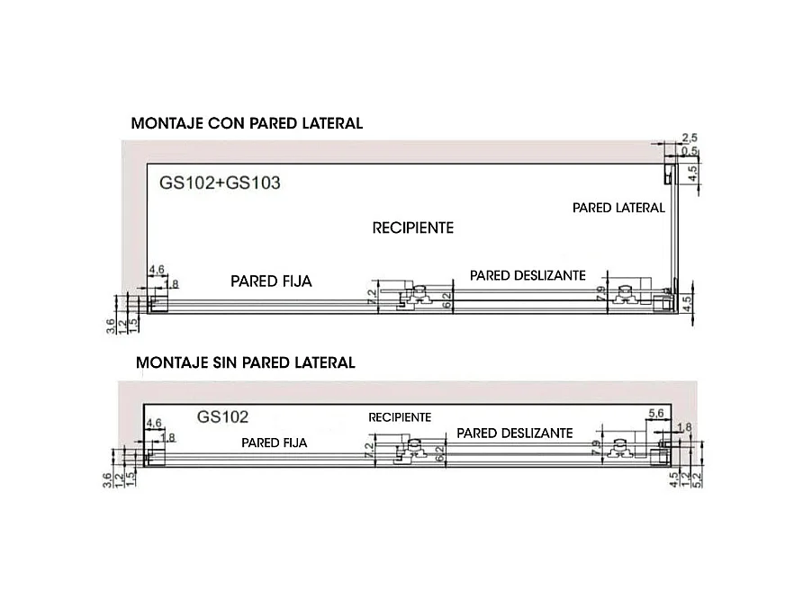 Frontal de ducha + Puerta Corredera 130 cm GLASÉ perfil Negro mate Sin pared lateral