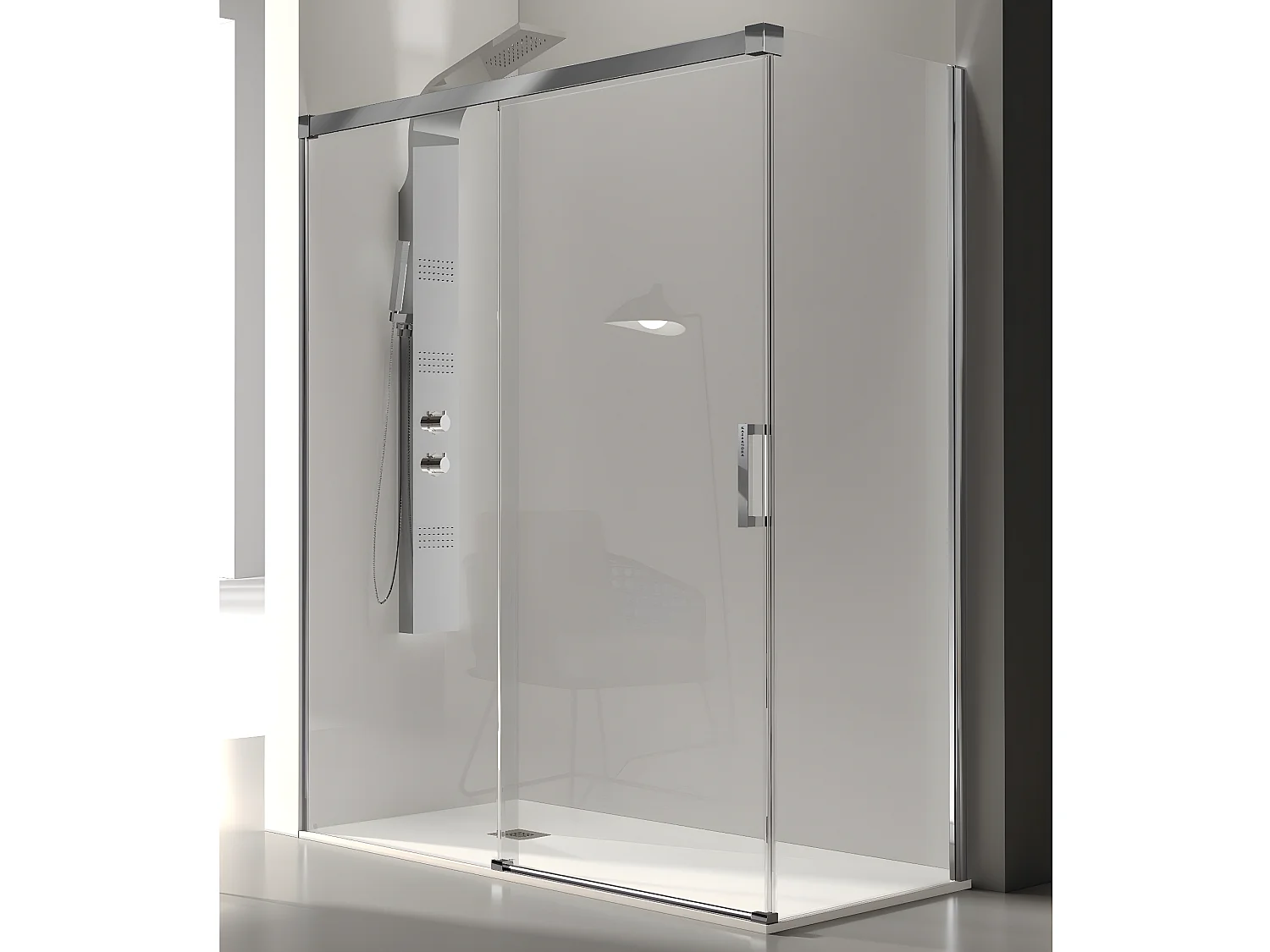 Frontal de ducha + Puerta Corredera 120 cm GLASÉ perfil Cromado Pared lateral: 66 - 69 cm