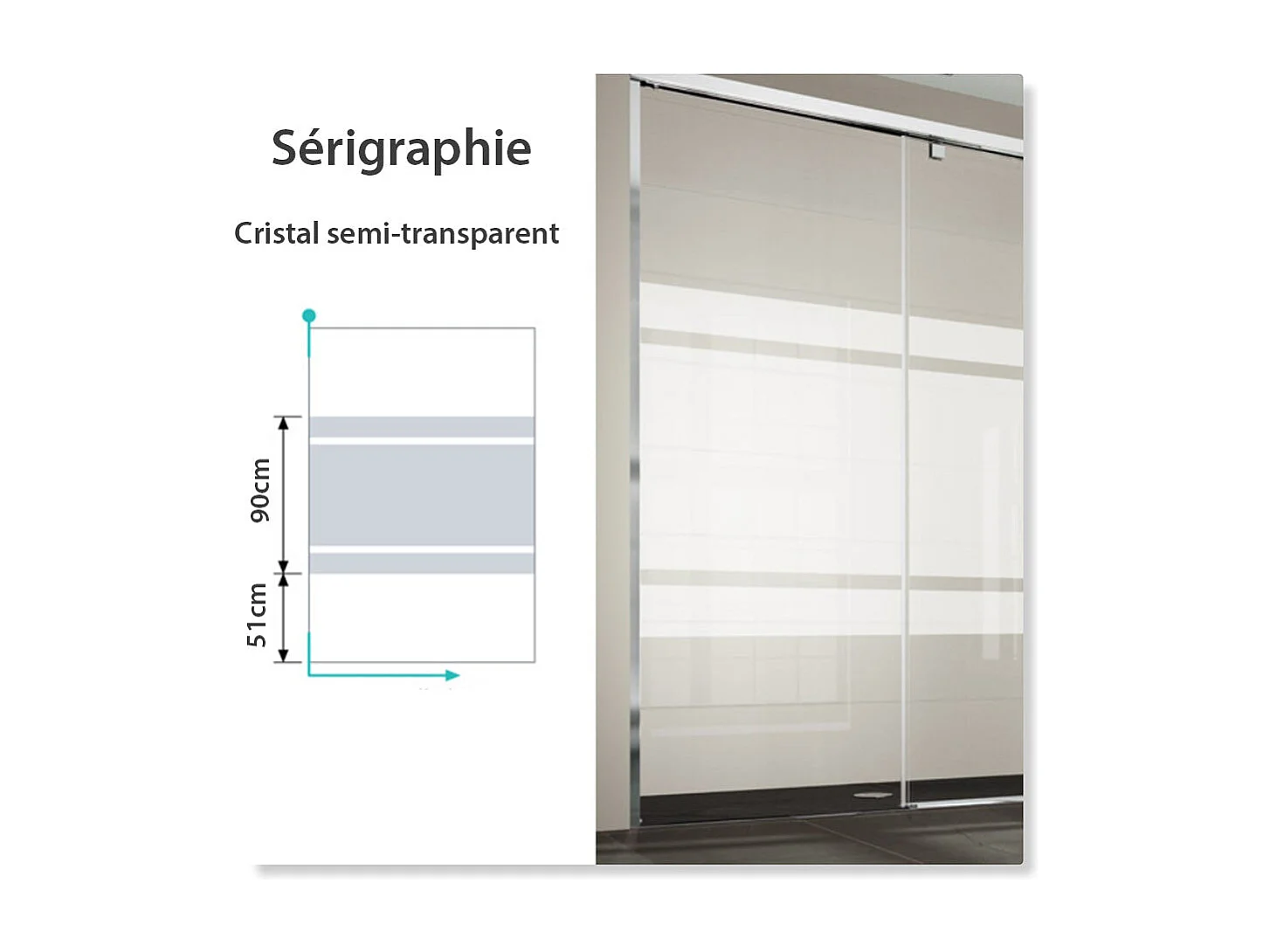 Paroi de douche fixe FRESH verre sérigraphié 80 cm