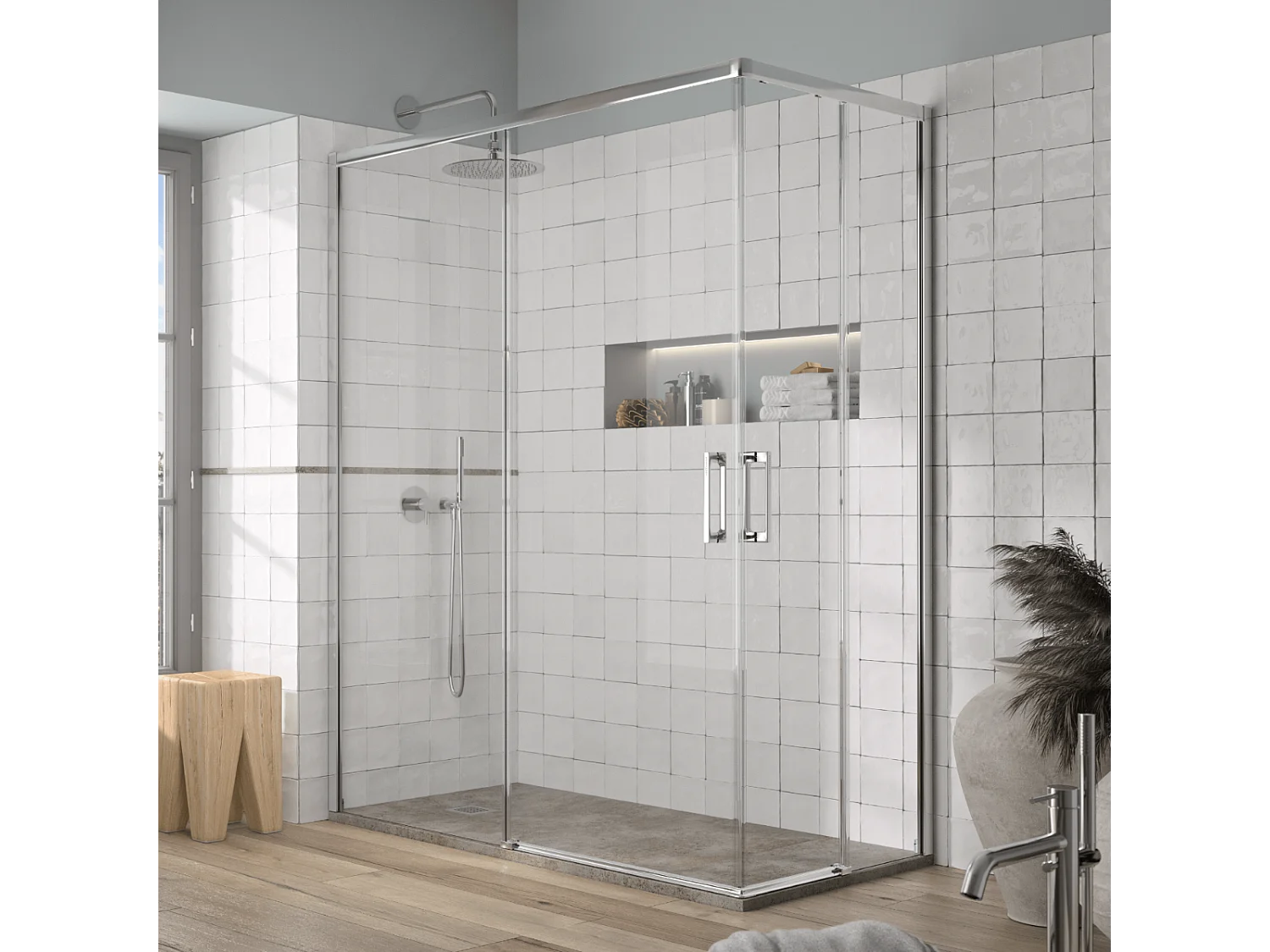 Angular de ducha 2 Fijos 90 cm + 2 Puertas Correderas 130 cm 130 cm YOKO