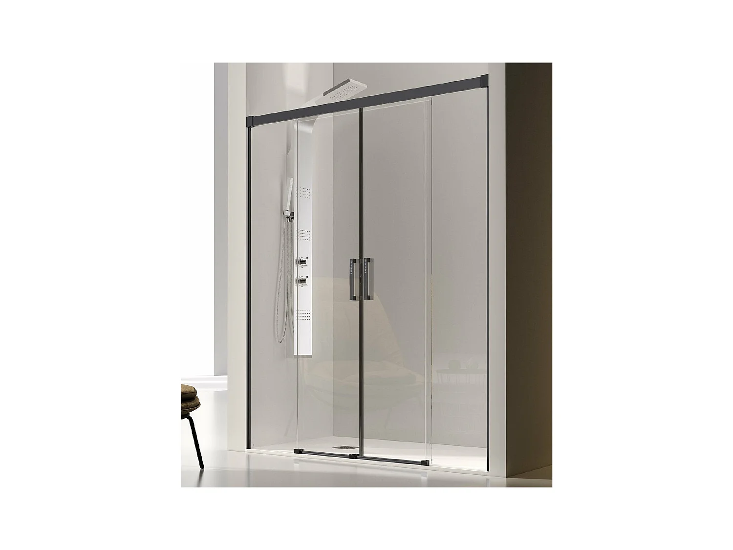 Frontal de ducha 2 Fijos + 2 Puertas Correderas 175 cm GLASÉ perfil Negro