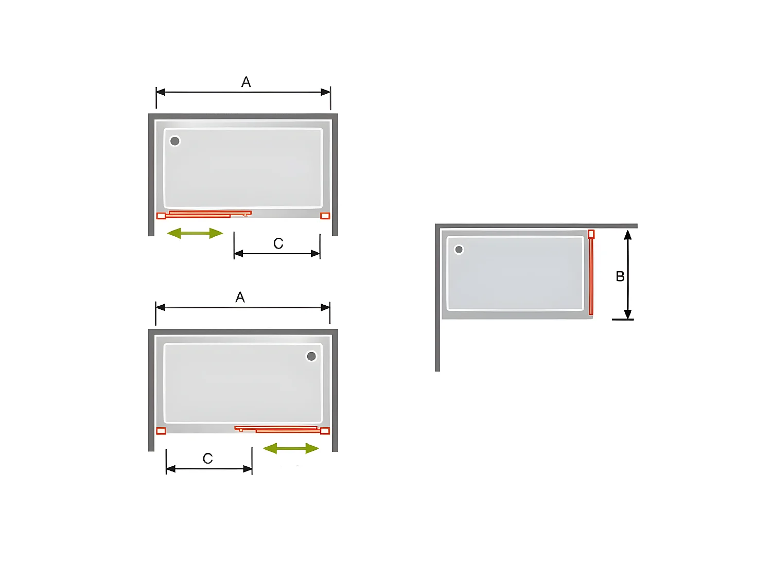 Frontal de ducha + Puerta Corredera 165 cm GLASÉ perfil Blanco Pared lateral: 66 - 69 cm