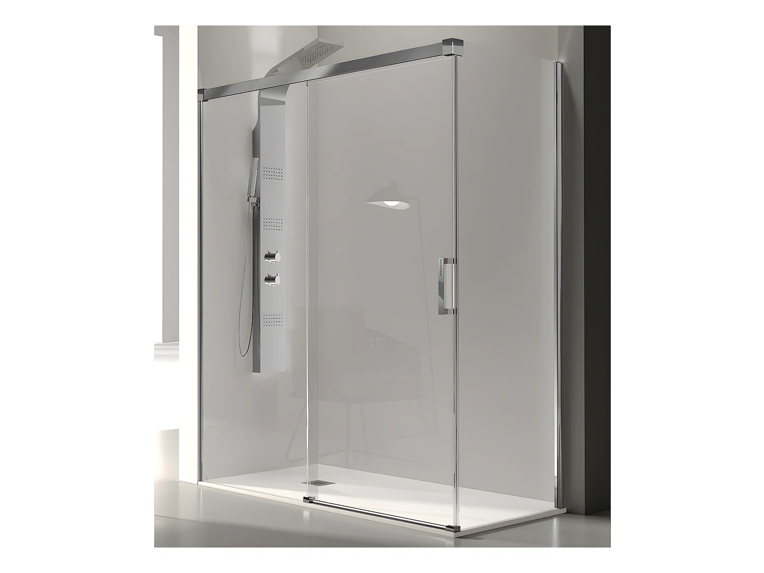 Frontal de ducha + Puerta Corredera 160 cm GLASÉ perfil Cromado Pared lateral: 76 - 79 cm