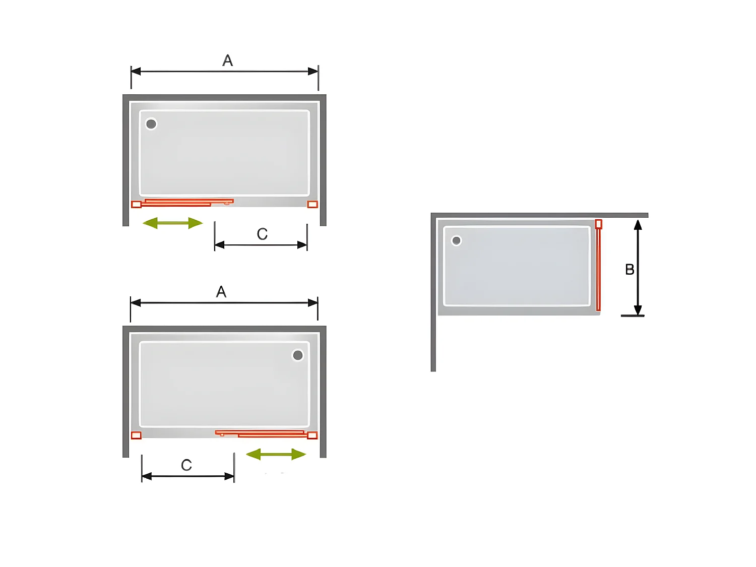 Frontal de ducha + Puerta Corredera 160 cm GLASÉ perfil Cromado Pared lateral: 76 - 79 cm