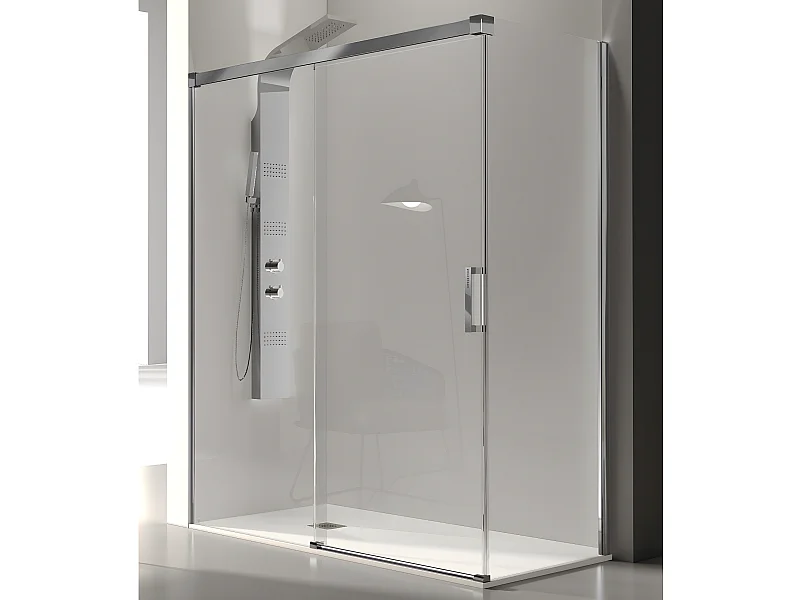 Frontal de ducha + Puerta Corredera 160 cm GLASÉ perfil Cromado Pared lateral: 76 - 79 cm