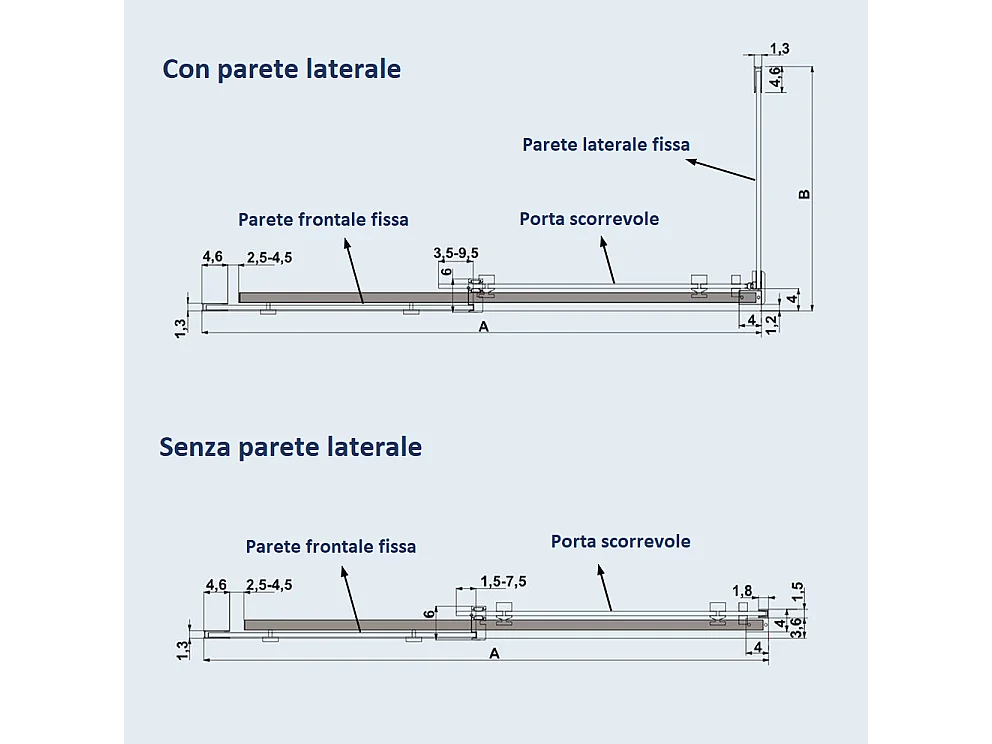 Paroi de douche fixe + Porte coulissante LUNA verre sérigraphié 100 cm  Sans paroi latérale