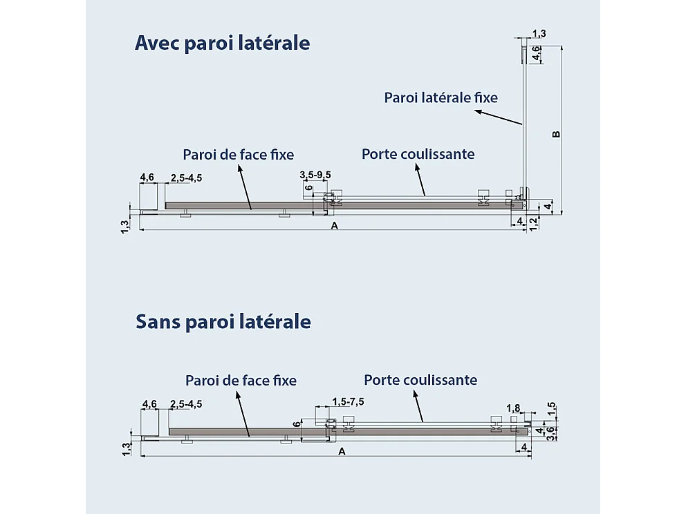 Paroi de douche fixe + Porte coulissante LUNA profil noir mat 145 cm Sans paroi latérale